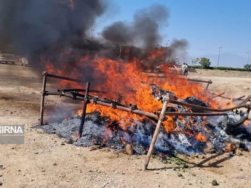 فیلم| خاکستر شدن نیم تن مواد مخدر در همدان