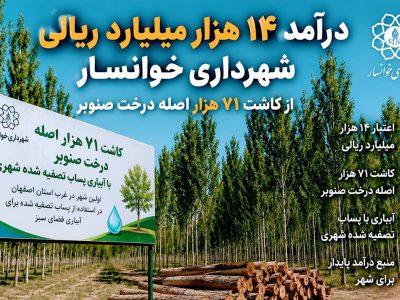درآمد ۱۴ هزار میلیارد ریالی شهرداری خوانسار از درختان صنوبر